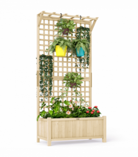 Outsunny Wood Planter with Trellis for Climbing Plants Vines Planter Box Natural
