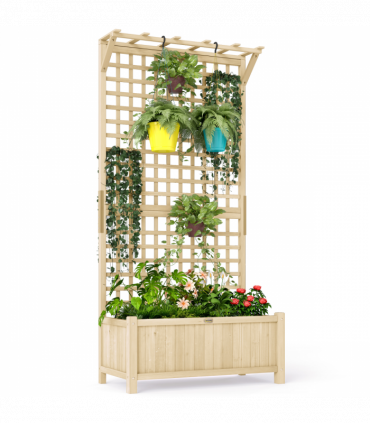 Outsunny Wood Planter with Trellis for Climbing Plants Vines Planter Box Natural