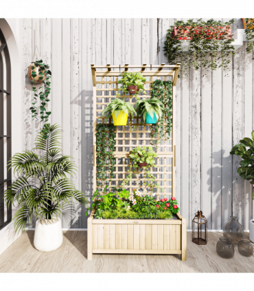 Outsunny Wood Planter with Trellis for Climbing Plants Vines Planter Box Natural
