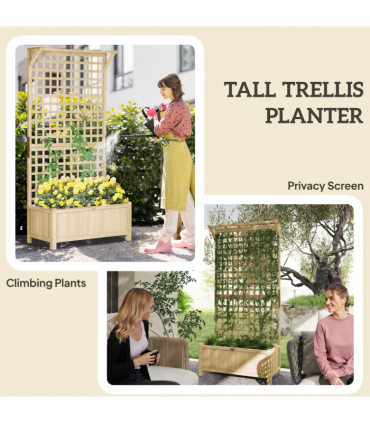 Outsunny Wood Planter with Trellis for Climbing Plants Vines Planter Box Natural