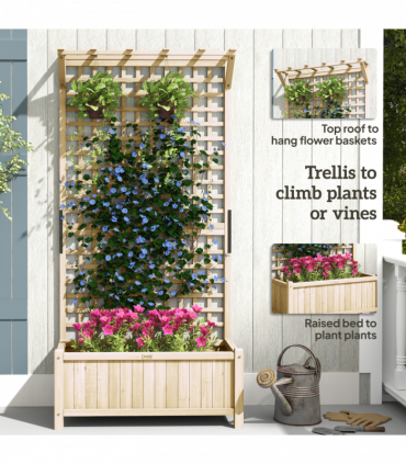 Outsunny Wood Planter with Trellis for Climbing Plants Vines Planter Box Natural
