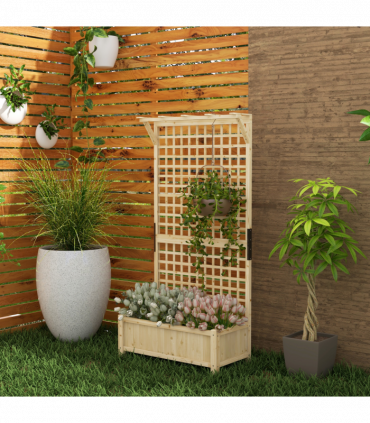 Outsunny Wood Planter with Trellis for Climbing Plants Vines Planter Box Natural