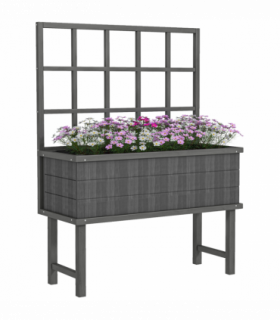 Outsunny Wood Raised Planter w/ Trellis Drain Holes Elevated Garden Bed Grey