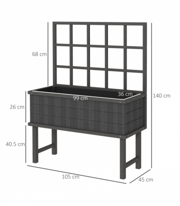 Outsunny Wood Raised Planter w/ Trellis Drain Holes Elevated Garden Bed Grey