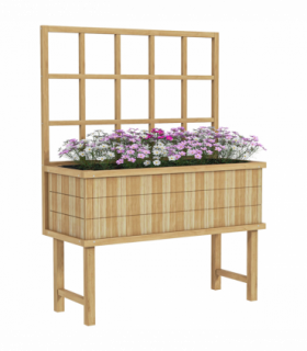Outsunny Wood Raised Planter w/ Trellis Drain Holes Elevated Garden Bed Natural