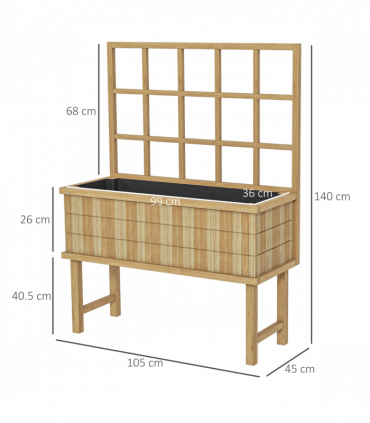 Outsunny Wood Raised Planter w/ Trellis Drain Holes Elevated Garden Bed Natural