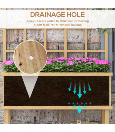 Outsunny Wood Raised Planter w/ Trellis Drain Holes Elevated Garden Bed Natural