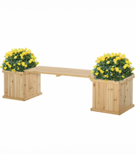 Wooden Garden Planter & Bench Combination Garden Raised Bed Patio Park Natural Wood Colour 176 x 38 x 40 cm