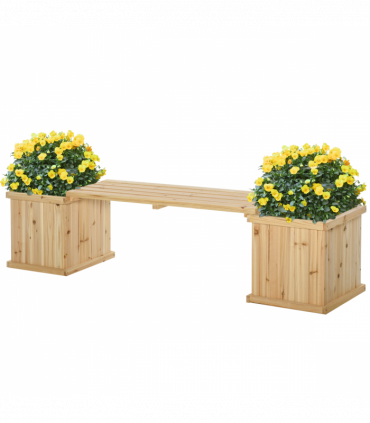 Wooden Garden Planter & Bench Combination Garden Raised Bed Patio Park Natural Wood Colour 176 x 38 x 40 cm