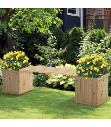 Wooden Garden Planter & Bench Combination Garden Raised Bed Patio Park Natural Wood Colour 176 x 38 x 40 cm