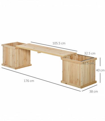 Wooden Garden Planter & Bench Combination Garden Raised Bed Patio Park Natural Wood Colour 176 x 38 x 40 cm