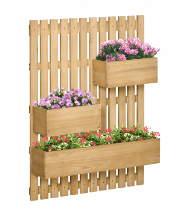 Outsunny Wooden Garden Planters with Trellis Wall-mounted Raised Garden Bed