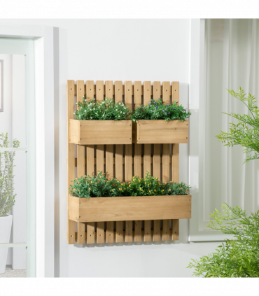 Outsunny Wooden Garden Planters with Trellis Wall-mounted Raised Garden Bed