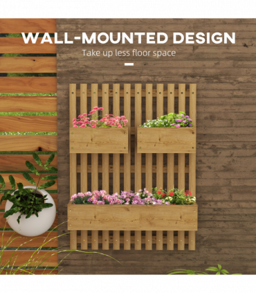Outsunny Wooden Garden Planters with Trellis Wall-mounted Raised Garden Bed