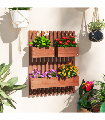 Outsunny Wooden Garden Planters with Trellis Wall-mounted Raised Garden Bed