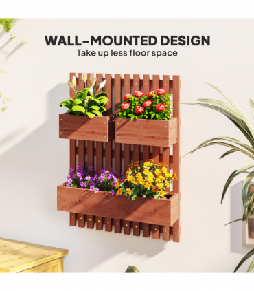 Outsunny Wooden Garden Planters with Trellis Wall-mounted Raised Garden Bed