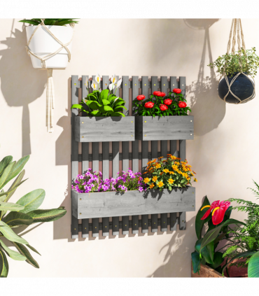Outsunny Wooden Garden Planters with Trellis Wall-mounted Raised Garden Bed