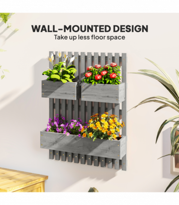 Outsunny Wooden Garden Planters with Trellis Wall-mounted Raised Garden Bed
