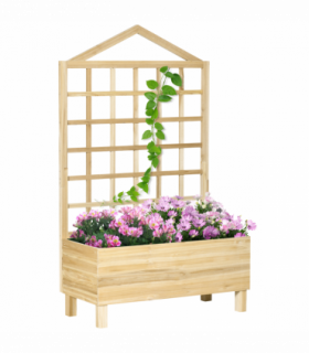 Outsunny Wooden Garden Planters with Trellis for Vine Climbing Plants, Natural