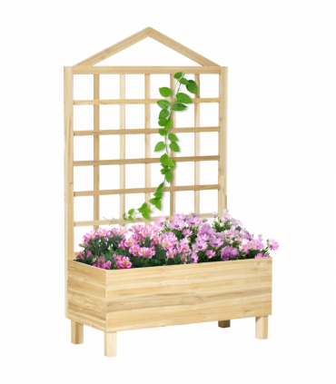 Outsunny Wooden Garden Planters with Trellis for Vine Climbing Plants, Natural
