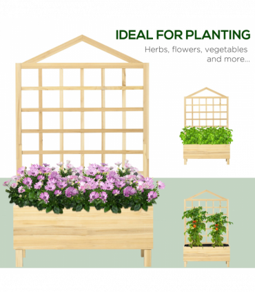 Outsunny Wooden Garden Planters with Trellis for Vine Climbing Plants, Natural