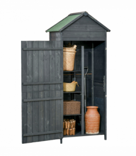 Outsunny Wooden Garden Shed Outdoor Shelves Utility Tool Storage Cabinet Grey