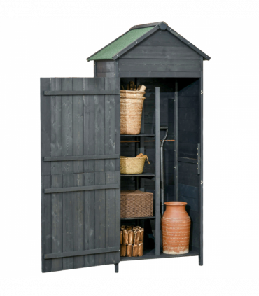 Outsunny Wooden Garden Shed Outdoor Shelves Utility Tool Storage Cabinet Grey