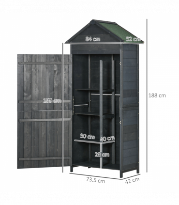 Outsunny Wooden Garden Shed Outdoor Shelves Utility Tool Storage Cabinet Grey