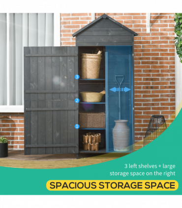 Outsunny Wooden Garden Shed Outdoor Shelves Utility Tool Storage Cabinet Grey