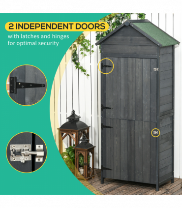 Outsunny Wooden Garden Shed Outdoor Shelves Utility Tool Storage Cabinet Grey