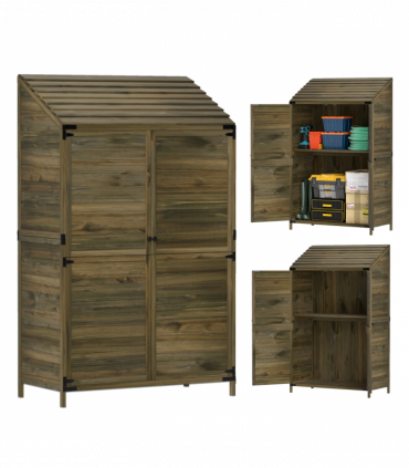 Outsunny Wooden Garden Storage Shed w/Double Doors and Shelves, Green