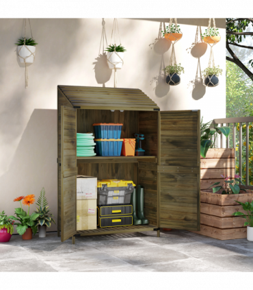 Outsunny Wooden Garden Storage Shed w/Double Doors and Shelves, Green
