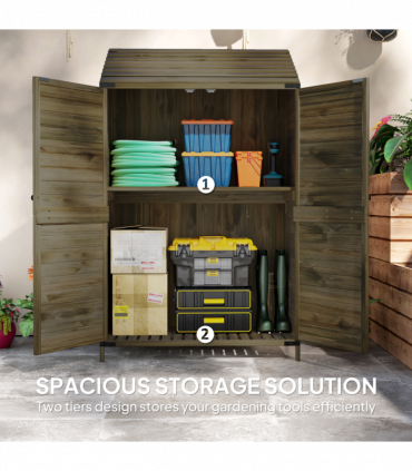 Outsunny Wooden Garden Storage Shed w/Double Doors and Shelves, Green