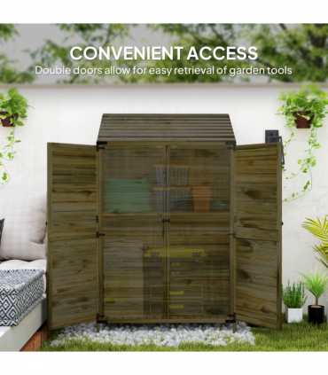 Outsunny Wooden Garden Storage Shed w/Double Doors and Shelves, Green