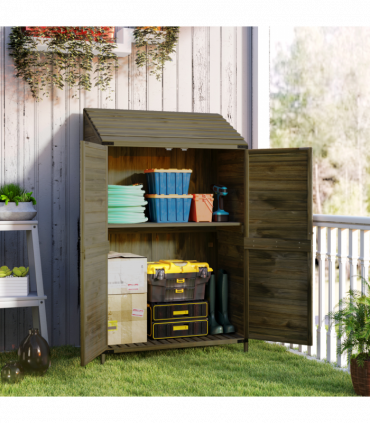 Outsunny Wooden Garden Storage Shed w/Double Doors and Shelves, Green