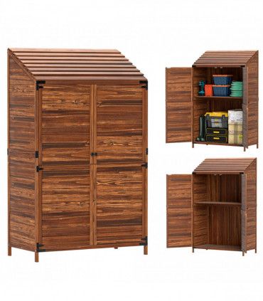 Outsunny Wooden Garden Storage Shed w/Double Doors and Shelves, Mixed-Brown