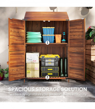 Outsunny Wooden Garden Storage Shed w/Double Doors and Shelves, Mixed-Brown