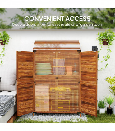 Outsunny Wooden Garden Storage Shed w/Double Doors and Shelves, Mixed-Brown
