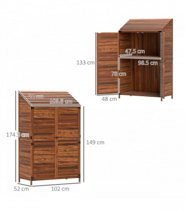 Outsunny Wooden Garden Storage Shed w/Double Doors and Shelves, Mixed-Brown