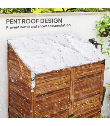 Outsunny Wooden Garden Storage Shed w/Double Doors and Shelves, Mixed-Brown