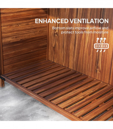 Outsunny Wooden Garden Storage Shed w/Double Doors and Shelves, Mixed-Brown