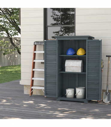 Outsunny Wooden Garden Storage Shed, 3 Shelves Tool Cabinet, Grey