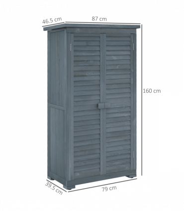 Outsunny Wooden Garden Storage Shed, 3 Shelves Tool Cabinet, Grey