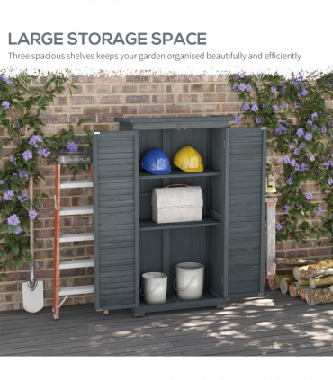 Outsunny Wooden Garden Storage Shed, 3 Shelves Tool Cabinet, Grey