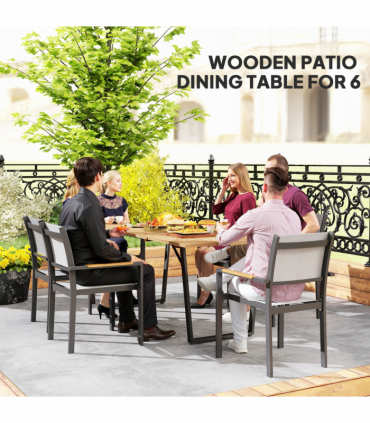 Outsunny Wooden Garden Table for 6 with 5cm Parasol Hole for Balcony Terrace