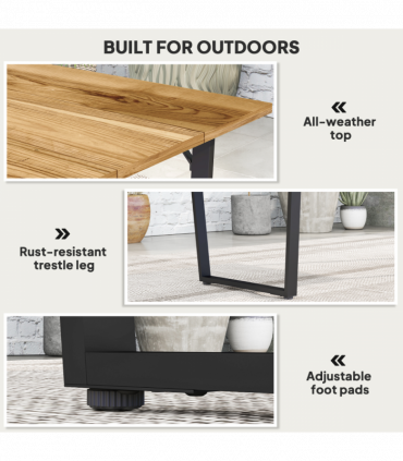 Outsunny Wooden Garden Table for 6 with 5cm Parasol Hole for Balcony Terrace