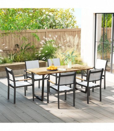 Outsunny Wooden Garden Table for 6 with 5cm Parasol Hole for Balcony Terrace