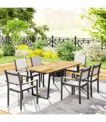 Outsunny Wooden Garden Table for 6 with 5cm Parasol Hole for Balcony Terrace