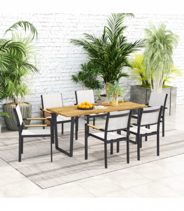 Outsunny Wooden Garden Table for 6 with 5cm Parasol Hole for Balcony Terrace