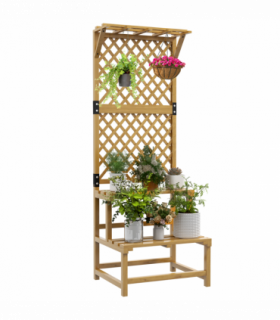 Outsunny Wooden Plant Stand with Trellis for Climbing Plants, Yellow